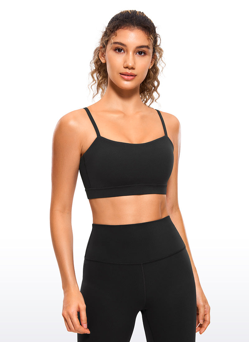 CRZ YOGA Womens Butterluxe  Adjustable Spaghetti Thin Strap Sports Bra Black @model_info:nikki
