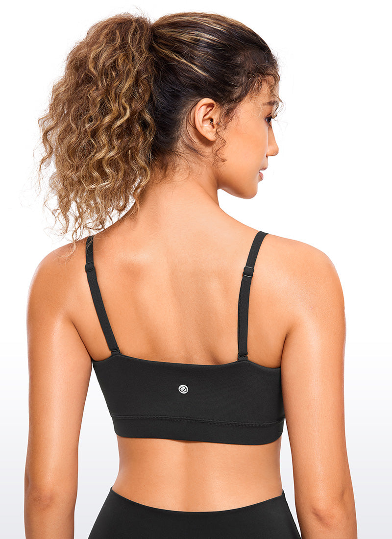CRZ YOGA Womens Butterluxe  Adjustable Spaghetti Thin Strap Sports Bra Black @model_info:nikki