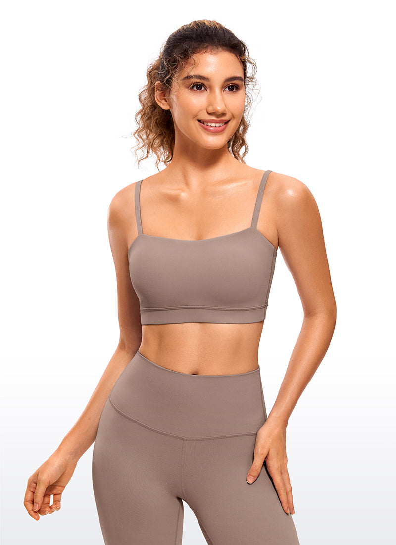 CRZ YOGA Womens Butterluxe  Adjustable Spaghetti Thin Strap Sports Bra Brown Purple @model_info:NI