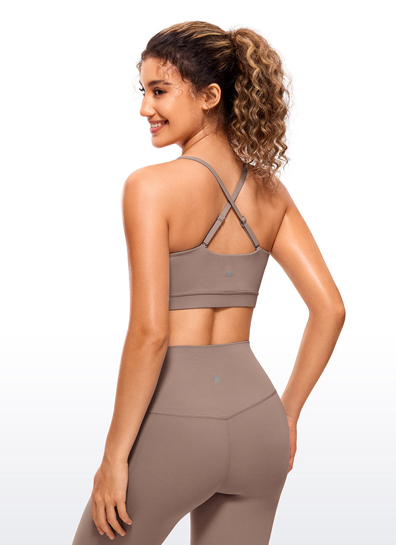 CRZ YOGA Womens Butterluxe  Adjustable Spaghetti Thin Strap Sports Bra Brown Purple @model_info:NI