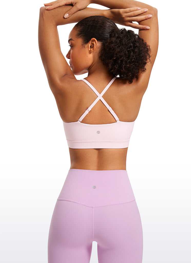 CRZ YOGA Womens Butterluxe  Adjustable Spaghetti Thin Strap Sports Bra Mojave Tan