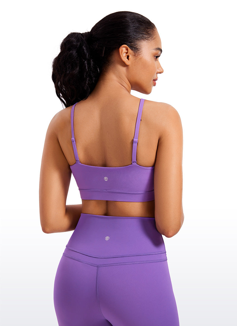 CRZ YOGA Womens Butterluxe  Adjustable Spaghetti Thin Strap Sports Bra Royal Lilac @model_info:Amanda