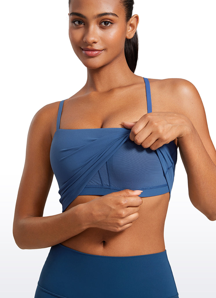 CRZ YOGA Womens Butterluxe Longline Adjustable Thin Strap Sports Bra Pitch Blue