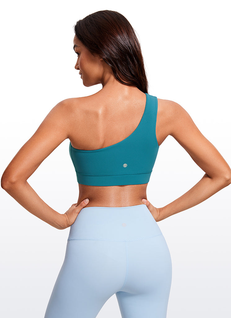 CRZ YOGA Butterluxe Womens One Shoulder Sports Bra Asymmetrical Padded Borealis Green