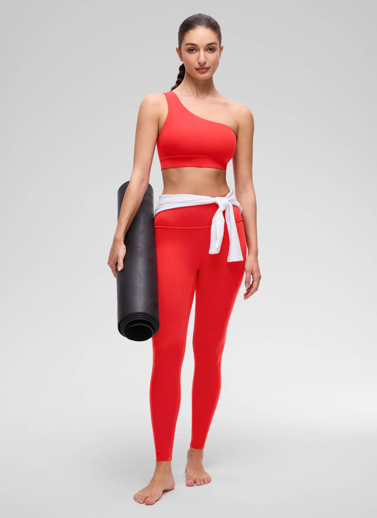 CRZ YOGA Butterluxe Womens One Shoulder Sports Bra Asymmetrical Padded Deep Red @model_info:Inga