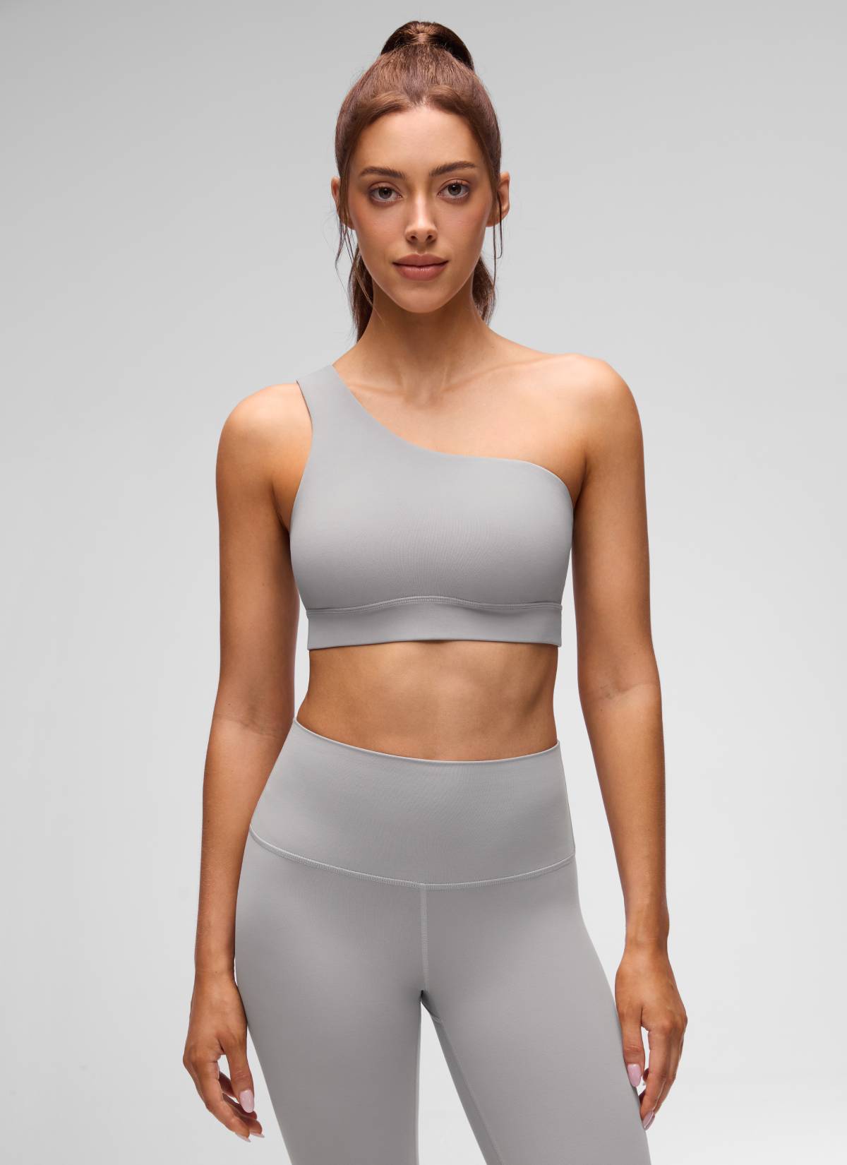 CRZ YOGA Butterluxe Womens One Shoulder Sports Bra Asymmetrical Padded Gull Gray @model_info:H220