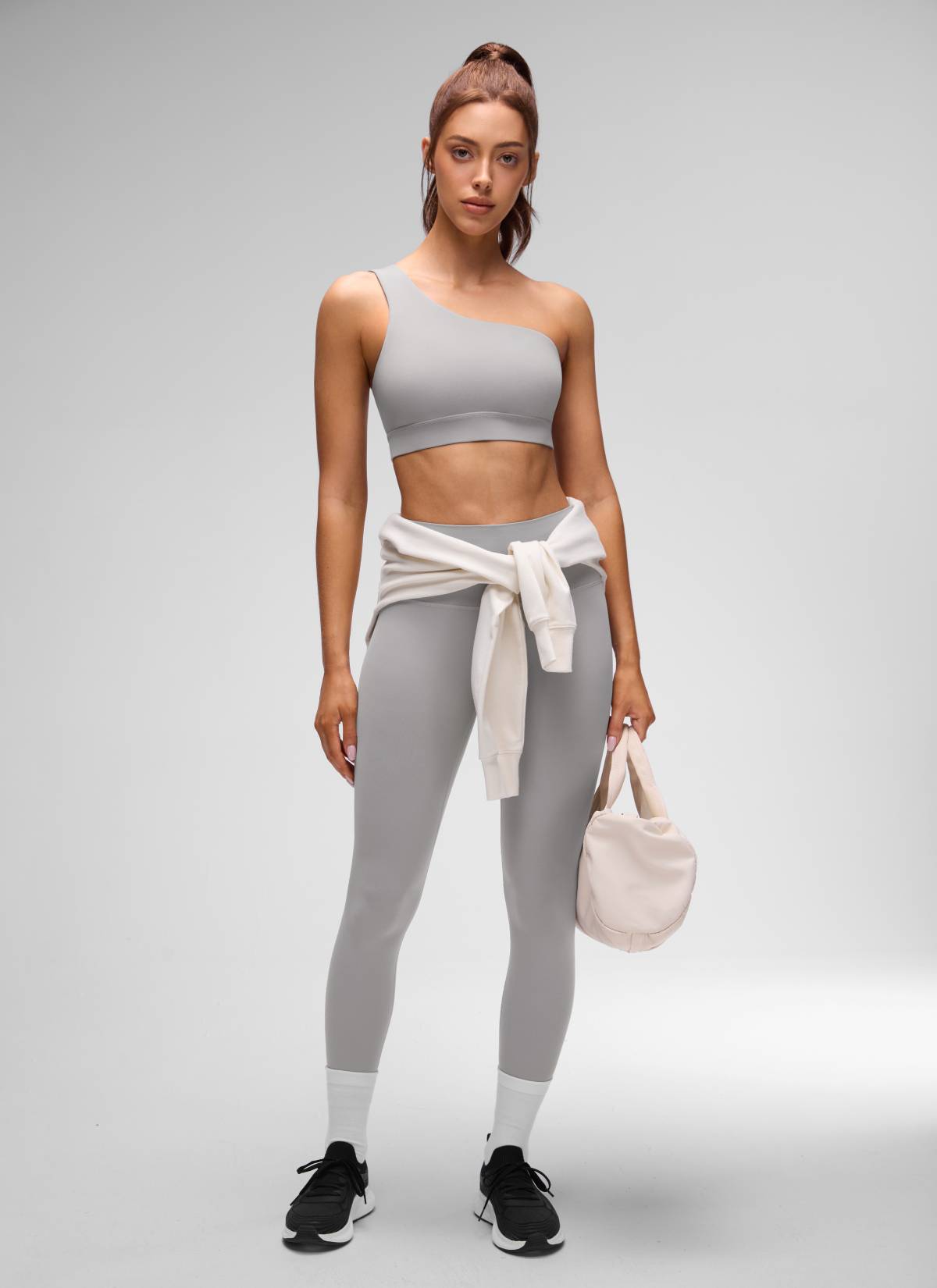 CRZ YOGA Butterluxe Womens One Shoulder Sports Bra Asymmetrical Padded Gull Gray @model_info:H220