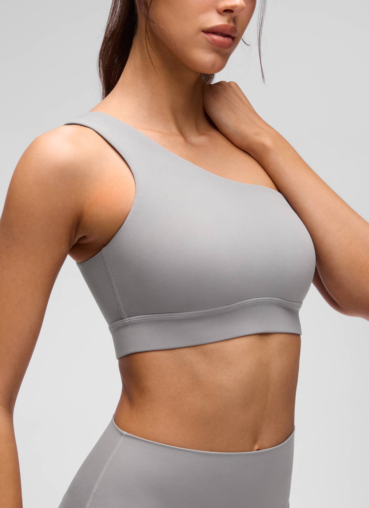 CRZ YOGA Butterluxe Womens One Shoulder Sports Bra Asymmetrical Padded Gull Gray @model_info:H220