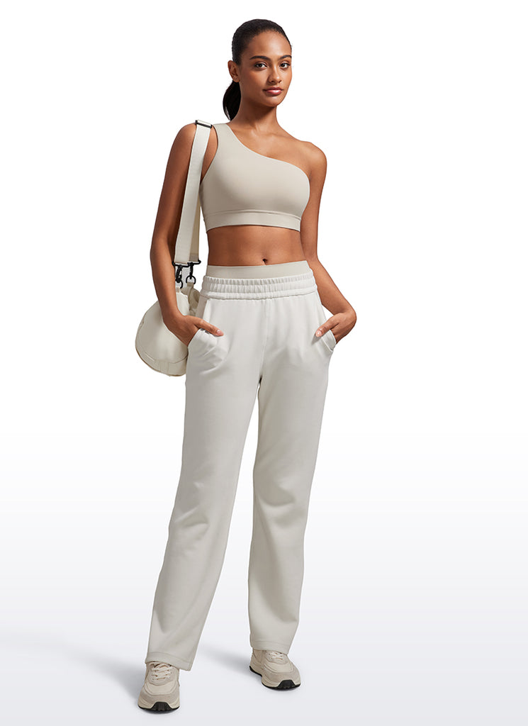 CRZ YOGA Butterluxe Womens One Shoulder Sports Bra Asymmetrical Padded Gull Gray