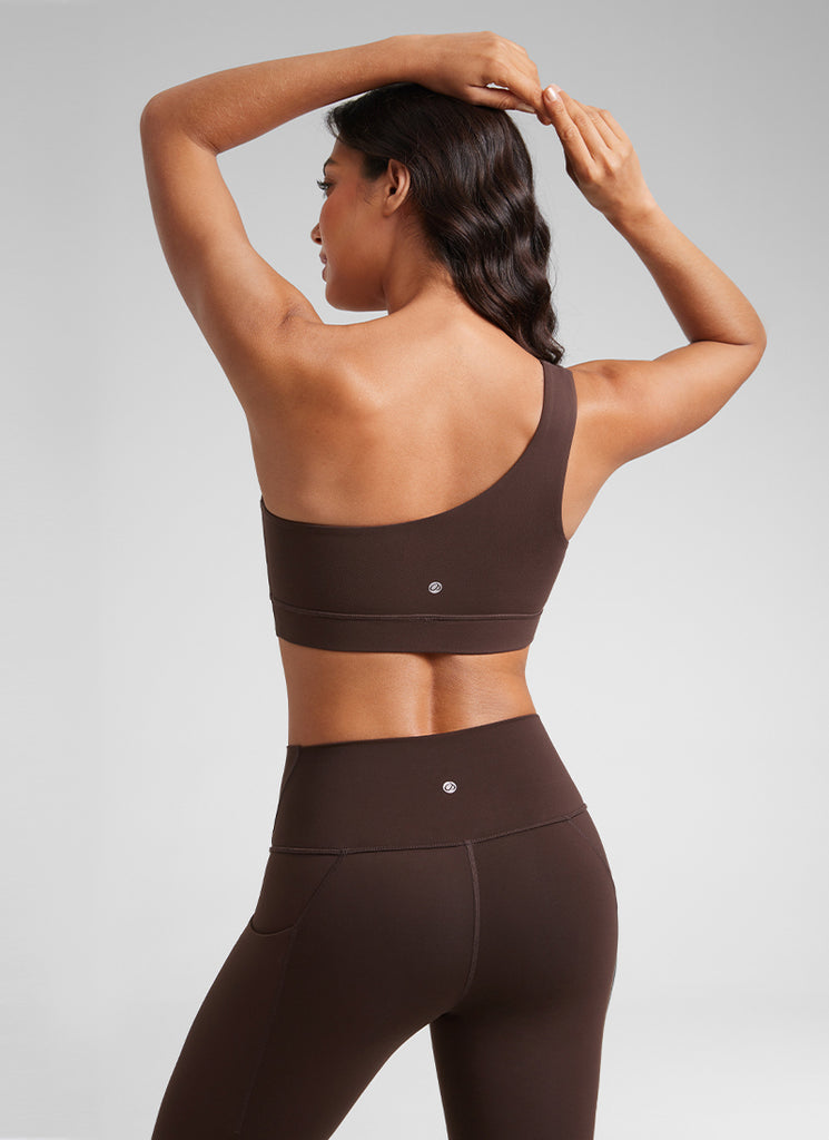 CRZ YOGA Butterluxe Womens One Shoulder Sports Bra Asymmetrical Padded Gull Gray