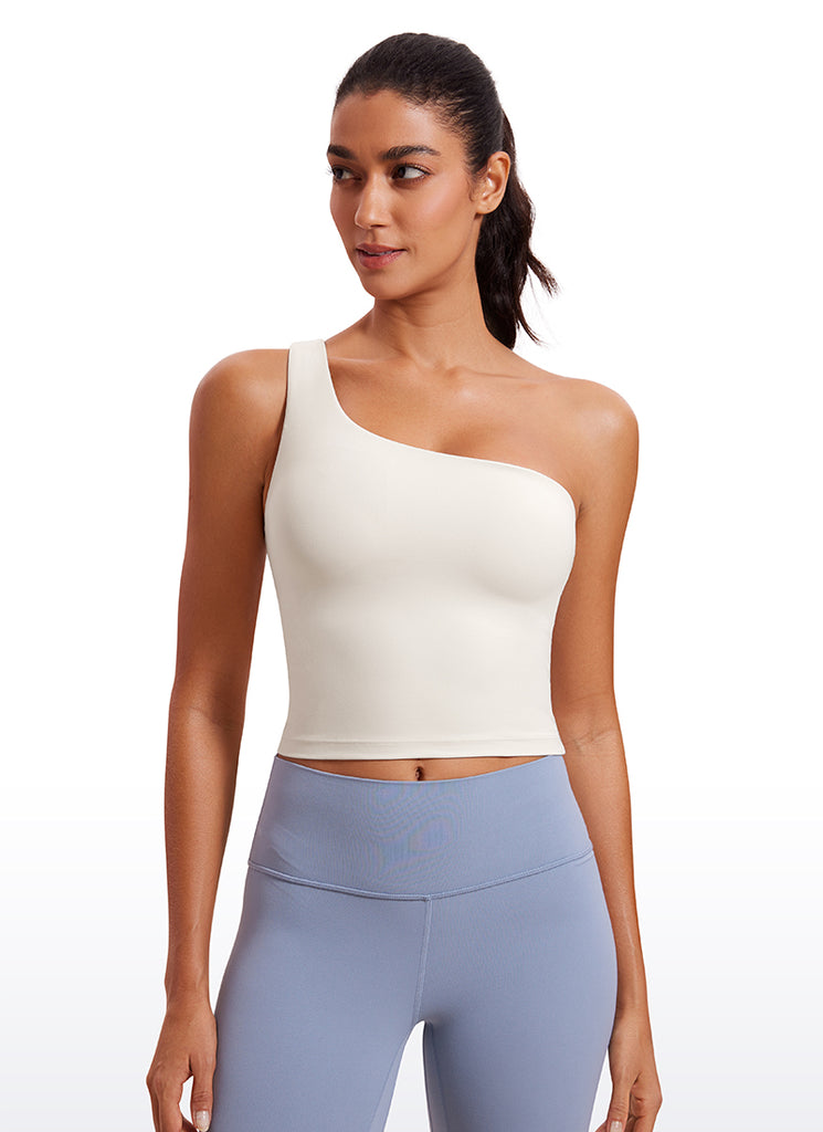 CRZ YOGA Butterluxe Women's One Shoulder Longline Sports Bra Black