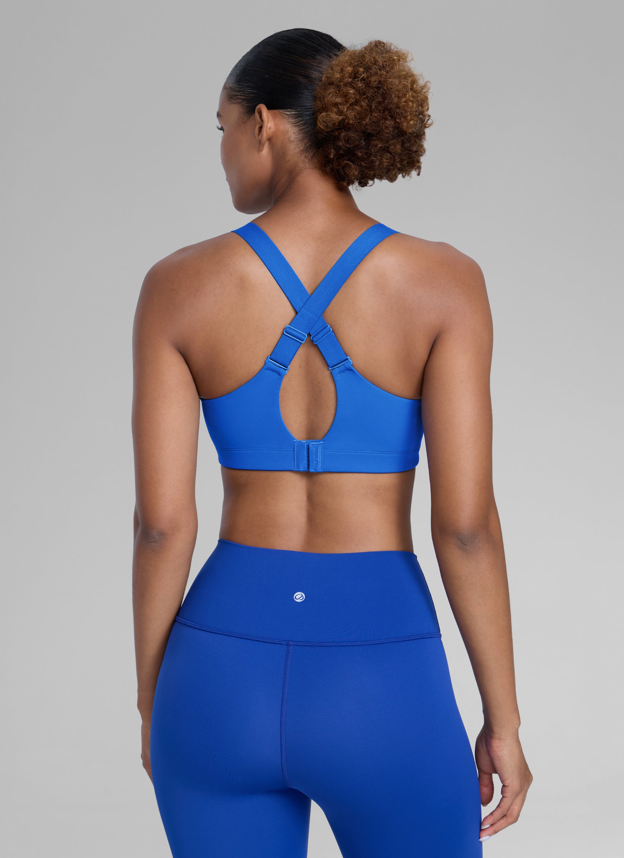CRZ YOGA Womens Zip Front High Impact Sport Bra with Adjustable Straps Sparkle Blue