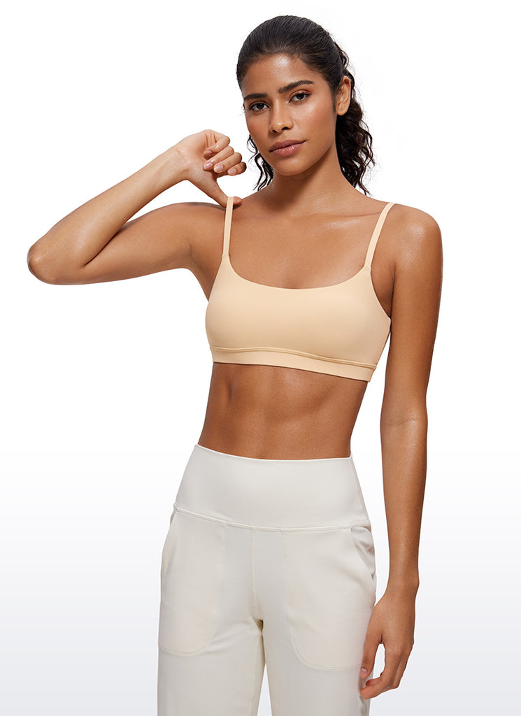 CRZ YOGA Womens Butterluxe Adjustable Spaghetti Strap Scoop Neck Bra Tan Milkshake