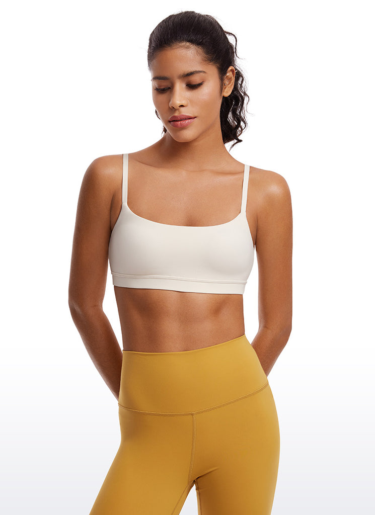 CRZ YOGA Womens Butterluxe Adjustable Spaghetti Strap Scoop Neck Bra White