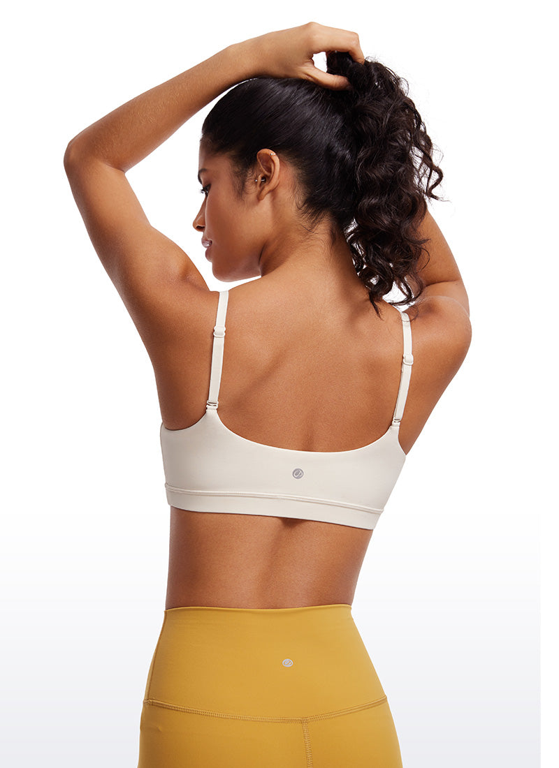 CRZ YOGA Womens Butterluxe Adjustable Spaghetti Strap Scoop Neck Bra White Apricot @model_info:Cynthia