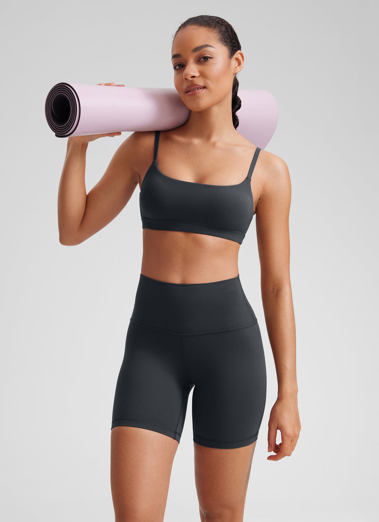 CRZ YOGA Womens Butterluxe Adjustable Spaghetti Strap Scoop Neck Bra Melanite