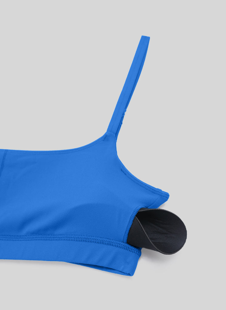 CRZ YOGA Womens Butterluxe Adjustable Spaghetti Strap Scoop Neck Bra Sparkle Blue