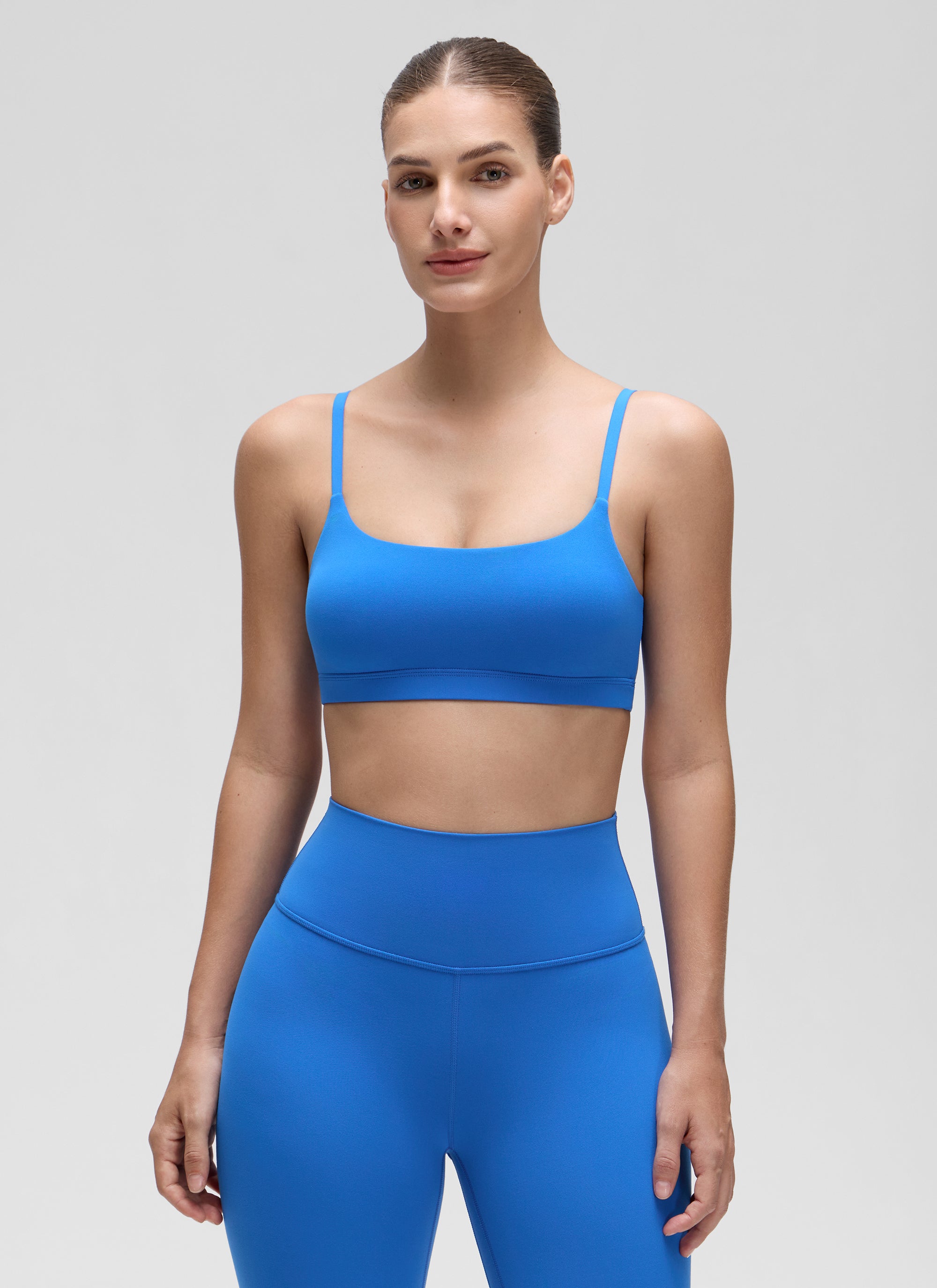 CRZ YOGA Womens Butterluxe Adjustable Spaghetti Strap Scoop Neck Bra Sparkle Blue