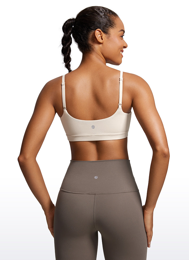 CRZ YOGA Womens Butterluxe Adjustable Spaghetti Strap Scoop Neck Bra Mojave Tan @model_info:Fiona