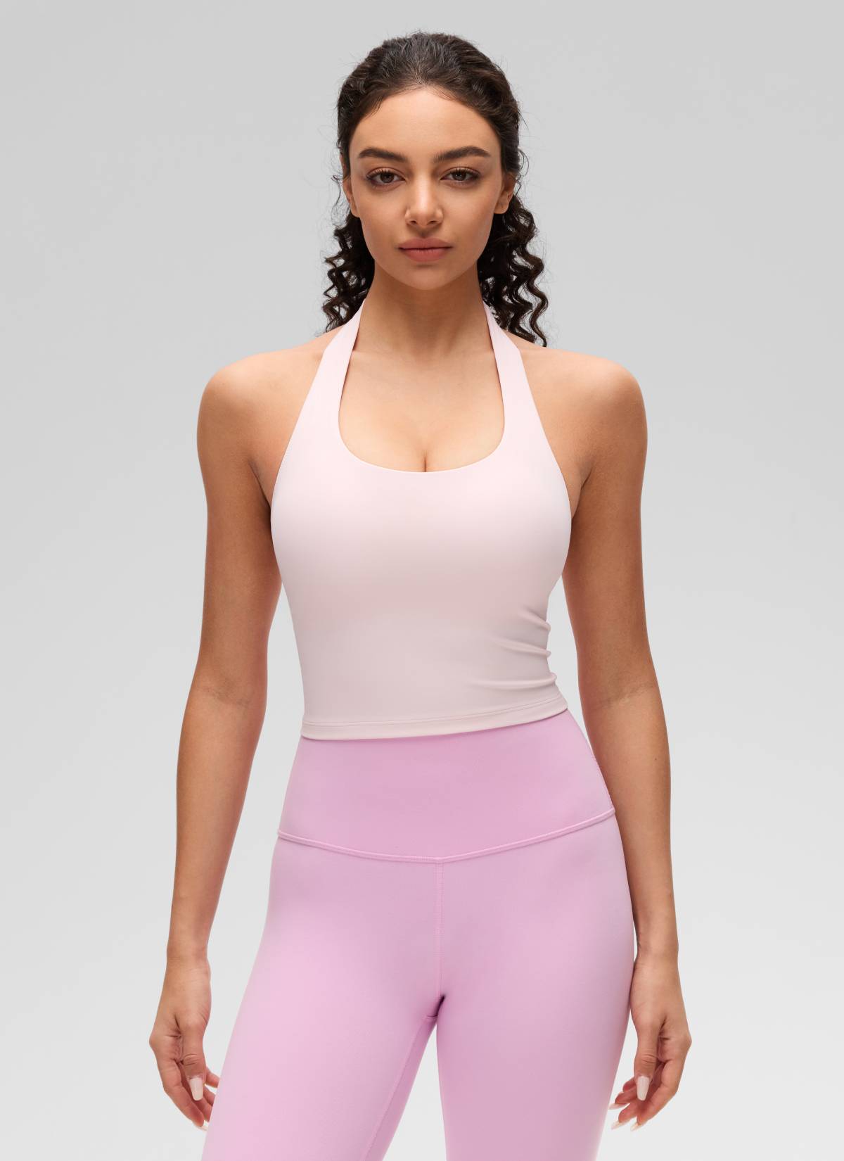 CRZ YOGA Womens Butterluxe Halter Longline Sports Bra Crop Tank Tops Strawberry Pink @model_info:Anano