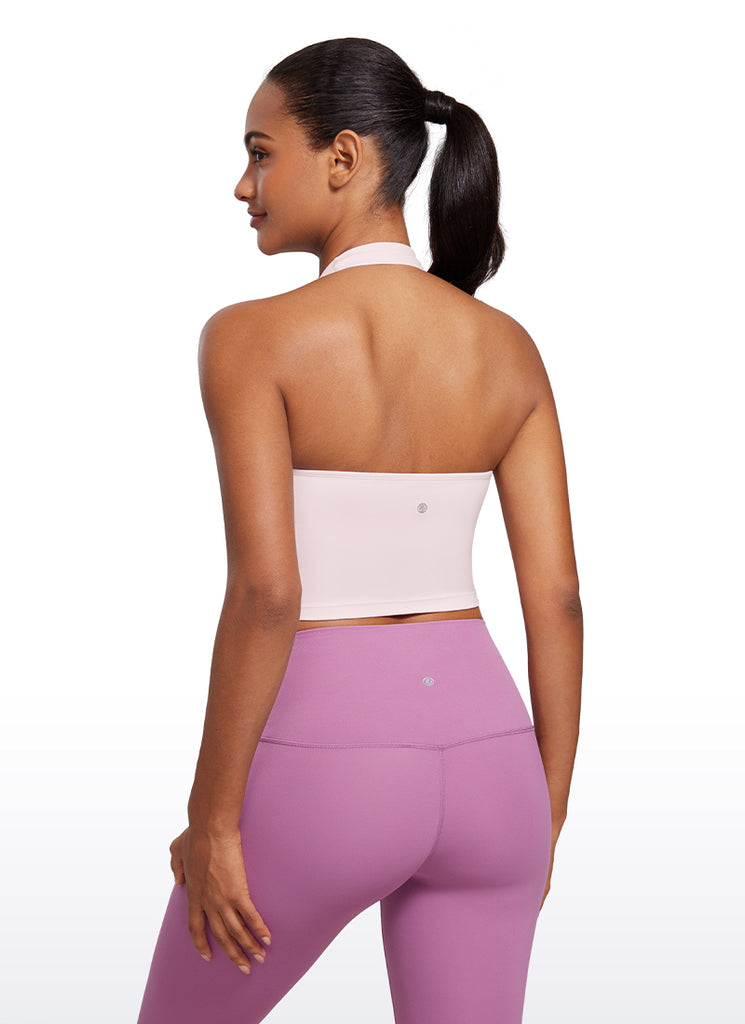 CRZ YOGA Womens Butterluxe Halter Longline Sports Bra Crop Tank Tops Red Merlot