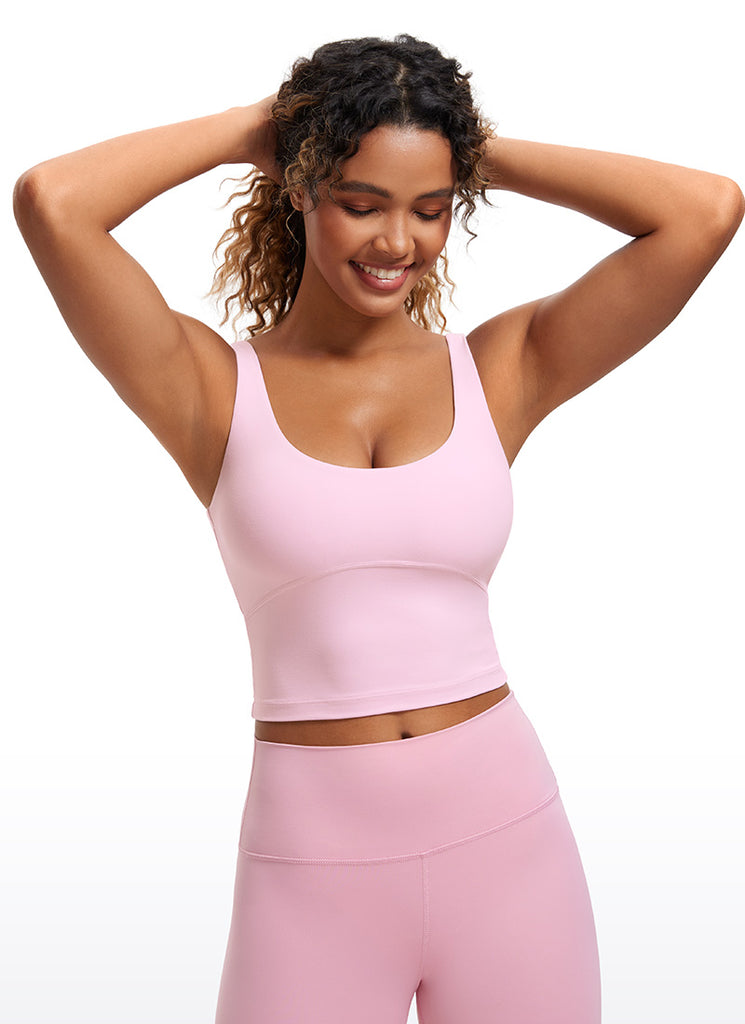 CRZ YOGA Women's Tight Fit Tops Butterluxe Built-in Bra U Back Tank Pink Peony