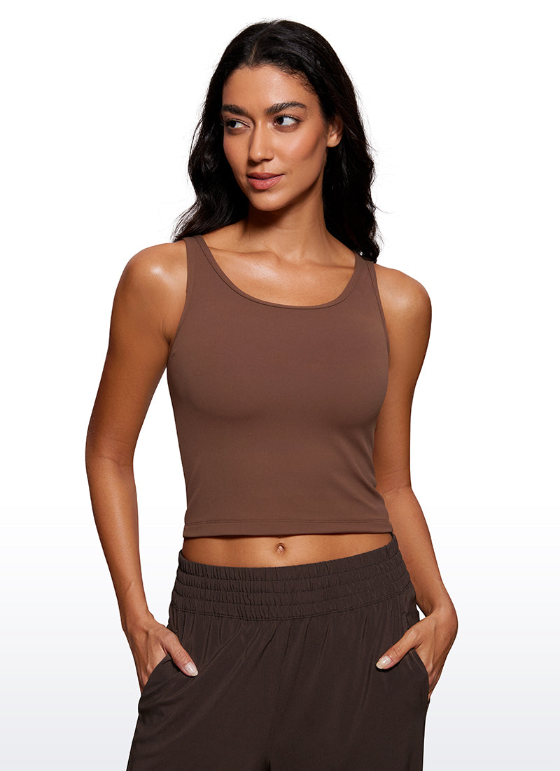 CRZ YOGA Women's Yoga Butterluxe Tight Fit Tank Tops Racerback Coffee Brown @model_info:Mariana