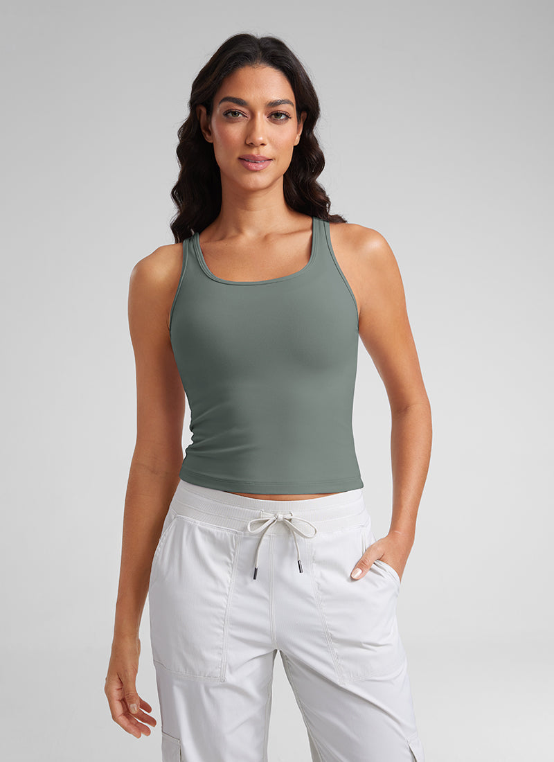 CRZ YOGA Women's Yoga Butterluxe Tight Fit Tank Tops Racerback Grey Sage @model_info:Mariana