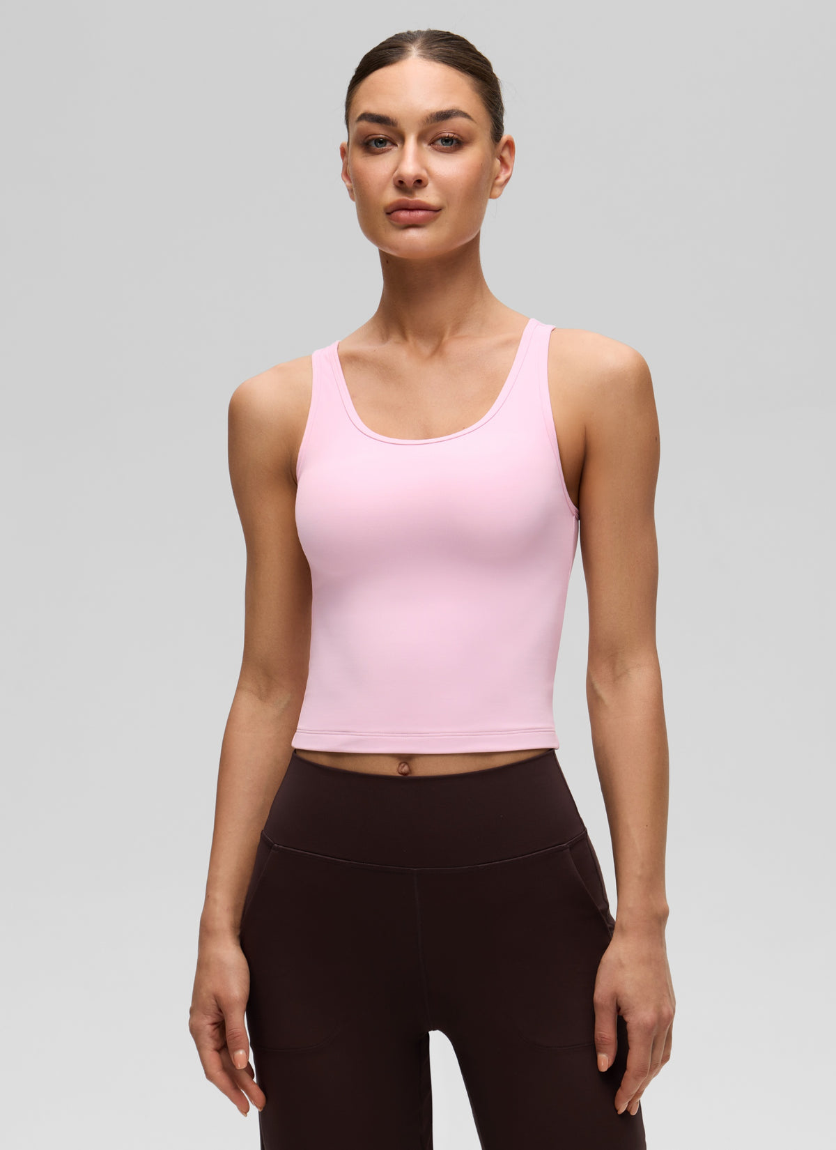 CRZ YOGA Women's Yoga Butterluxe Tight Fit Tank Tops Racerback Pink Peony @model_info:Katya