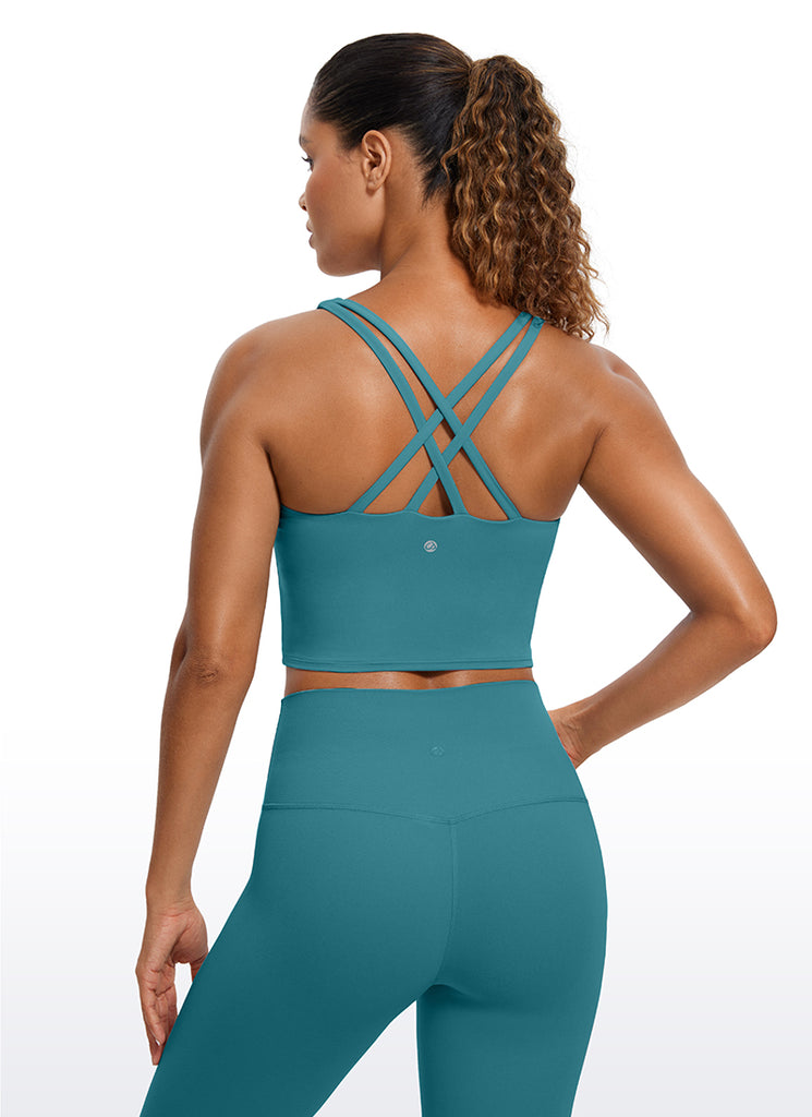 CRZ YOGA Womens Butterluxe Strappy Longline Criss Cross Sports Bra Green Jade