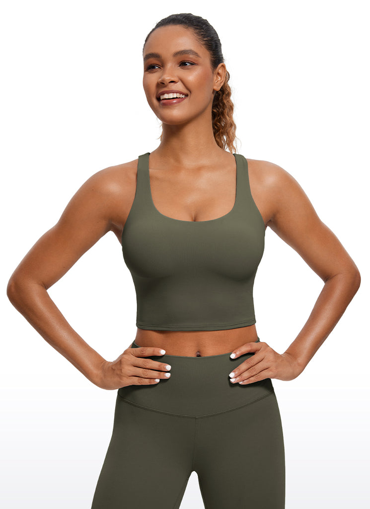 CRZ YOGA Womens Butterluxe Strappy Longline Criss Cross Sports Bra Light Army Green