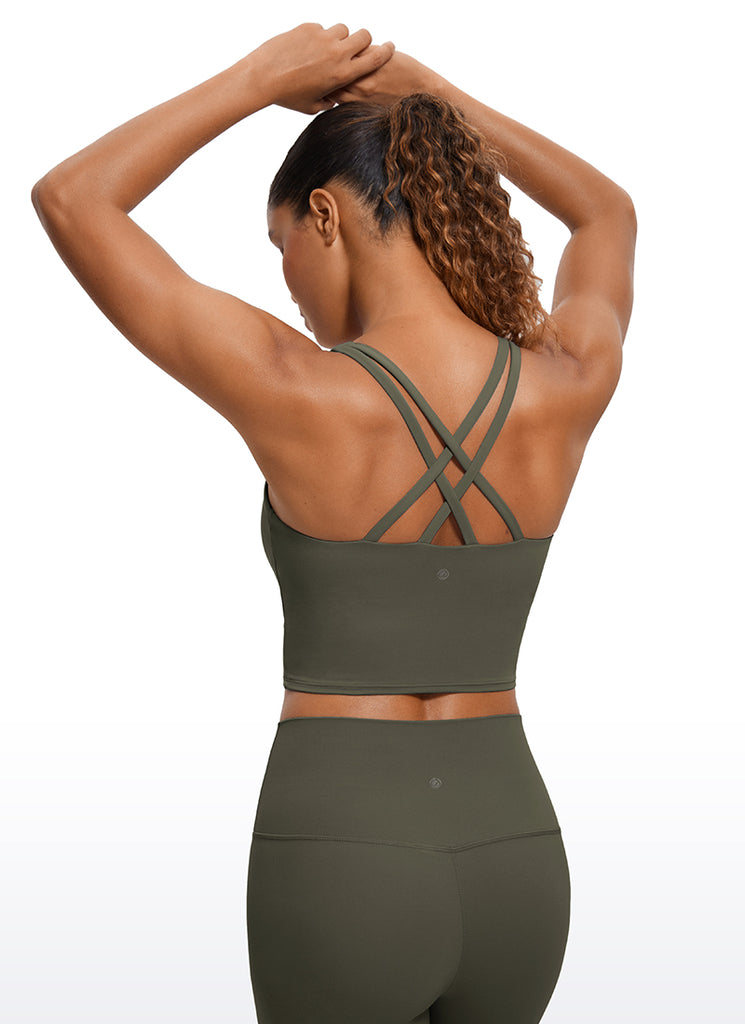 CRZ YOGA Womens Butterluxe Strappy Longline Criss Cross Sports Bra Light Army Green