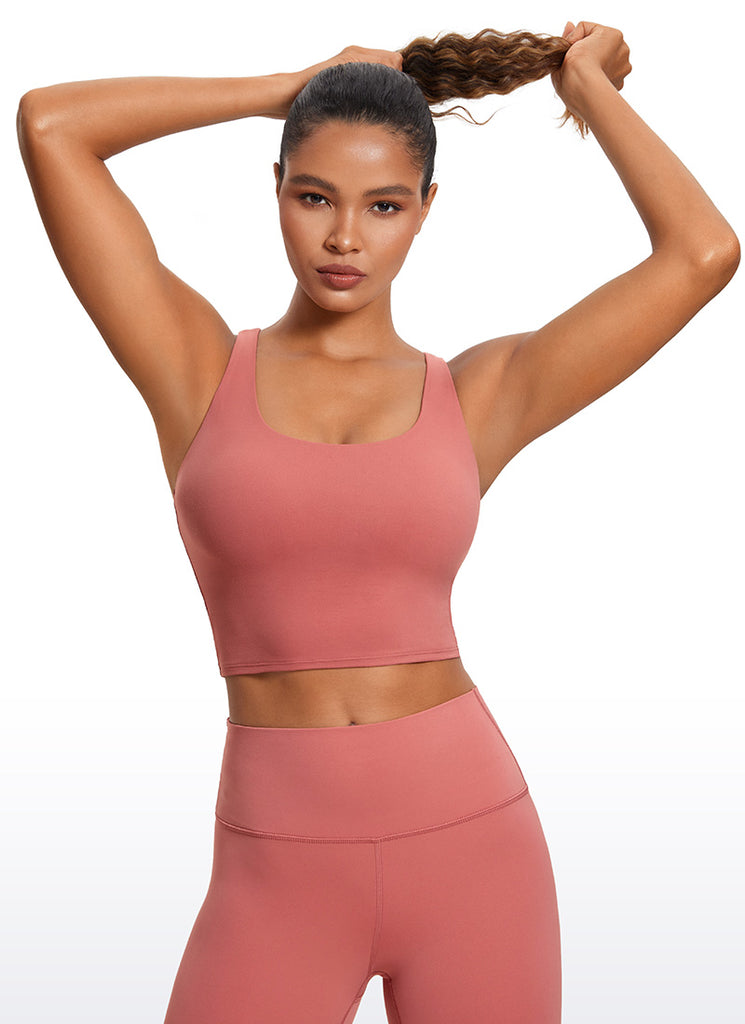 CRZ YOGA Womens Butterluxe Strappy Longline Criss Cross Sports Bra Light Army Green