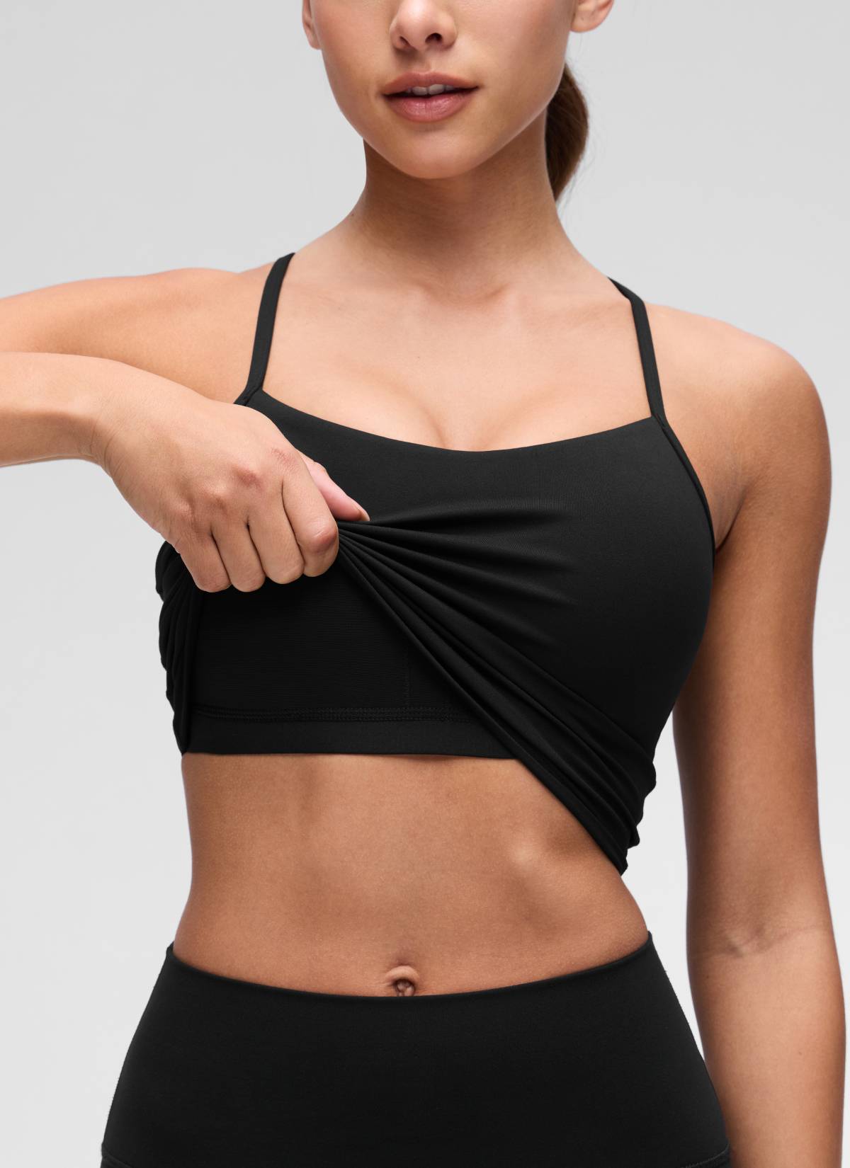 CRZ YOGA Womens Butterluxe Y Back Longline Sports Bras Crop Tank Top Black