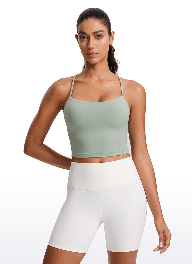 CRZ YOGA Womens Butterluxe Y Back Longline Sports Bras Crop Tank Top Green Palm Court