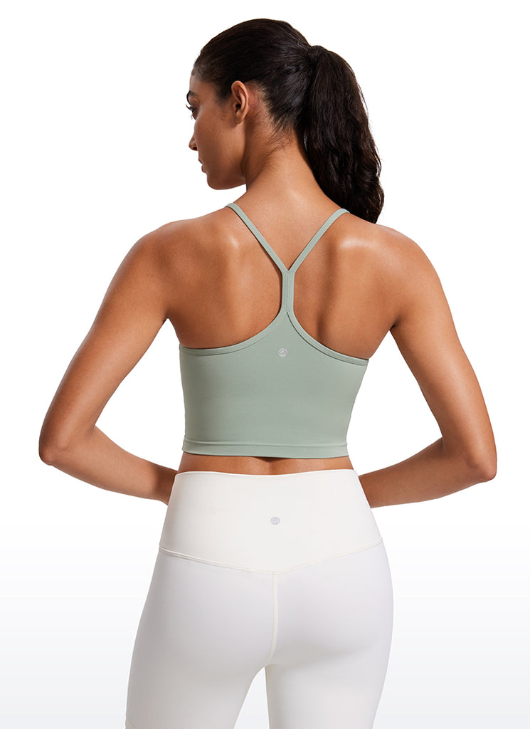 CRZ YOGA Womens Butterluxe Y Back Longline Sports Bras Crop Tank Top Green Palm Court