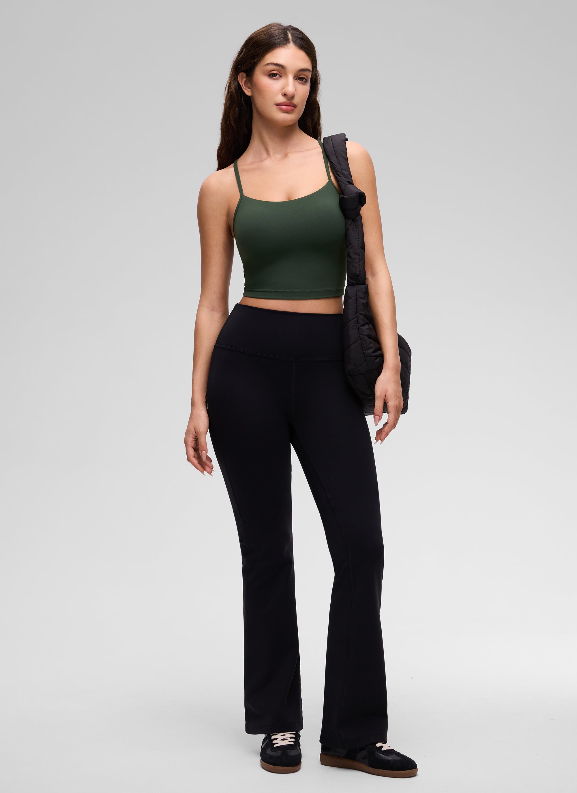 CRZ YOGA Womens Butterluxe Y Back Longline Sports Bras Crop Tank Top Legend Green @model_info:Inga