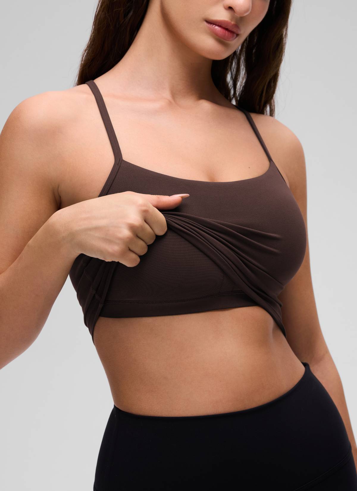 CRZ YOGA Womens Butterluxe Y Back Longline Sports Bras Crop Tank Top Hot Fudge Brown @model_info:Inga