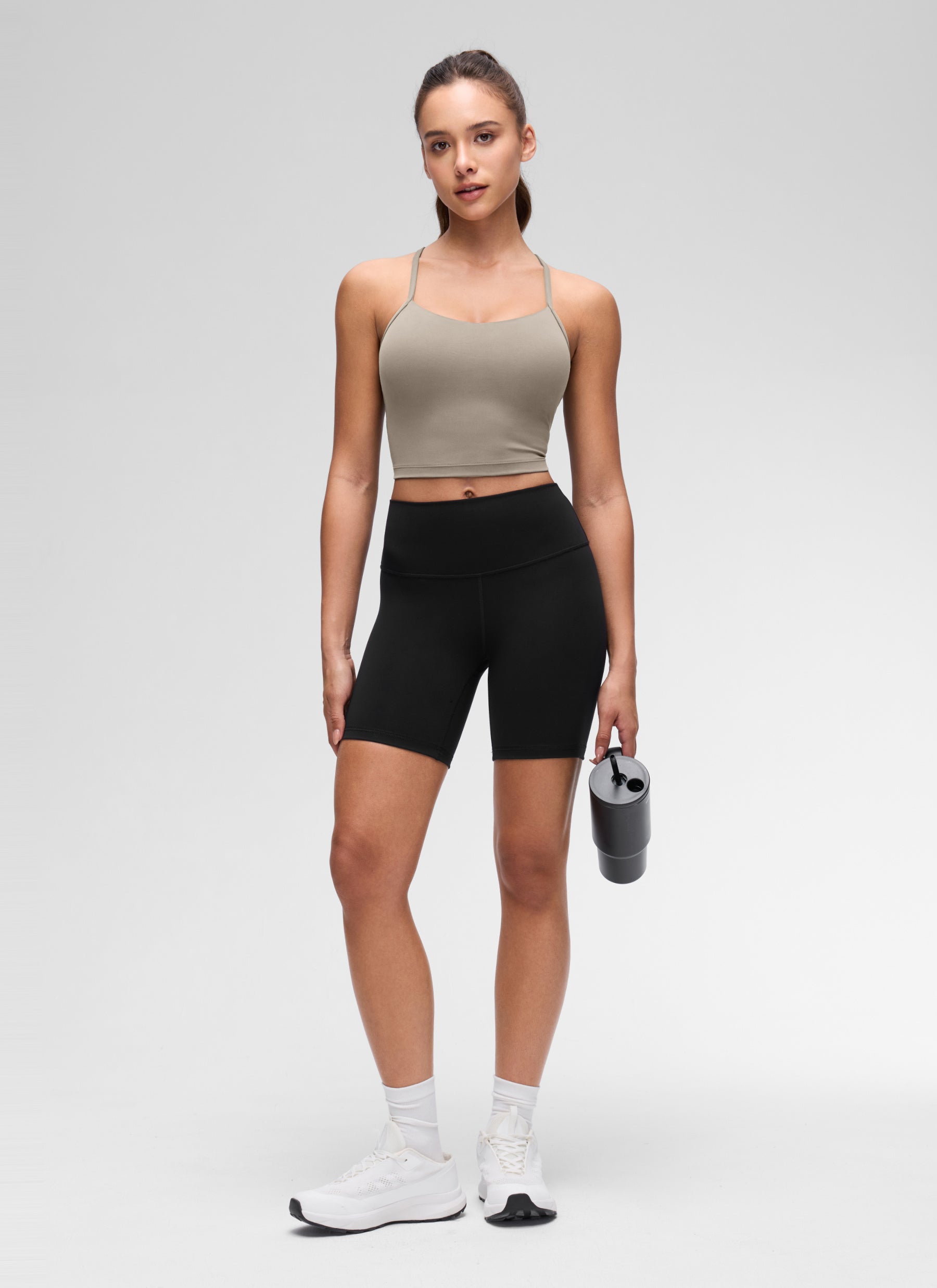 CRZ YOGA Womens Butterluxe Y Back Longline Sports Bras Crop Tank Top Warm Ash Grey @model_info:Q1