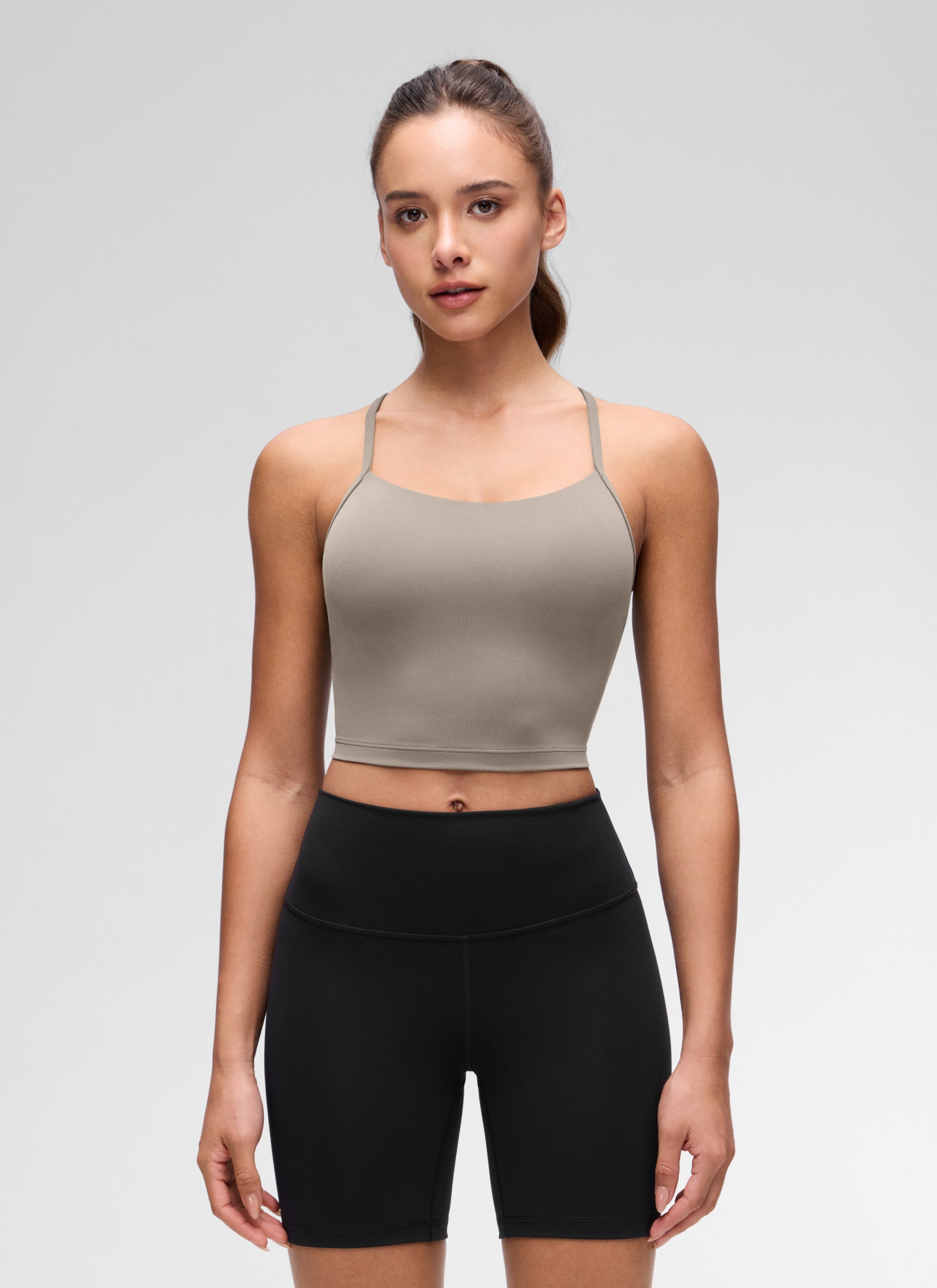 CRZ YOGA Womens Butterluxe Y Back Longline Sports Bras Crop Tank Top Warm Ash Grey @model_info:S2