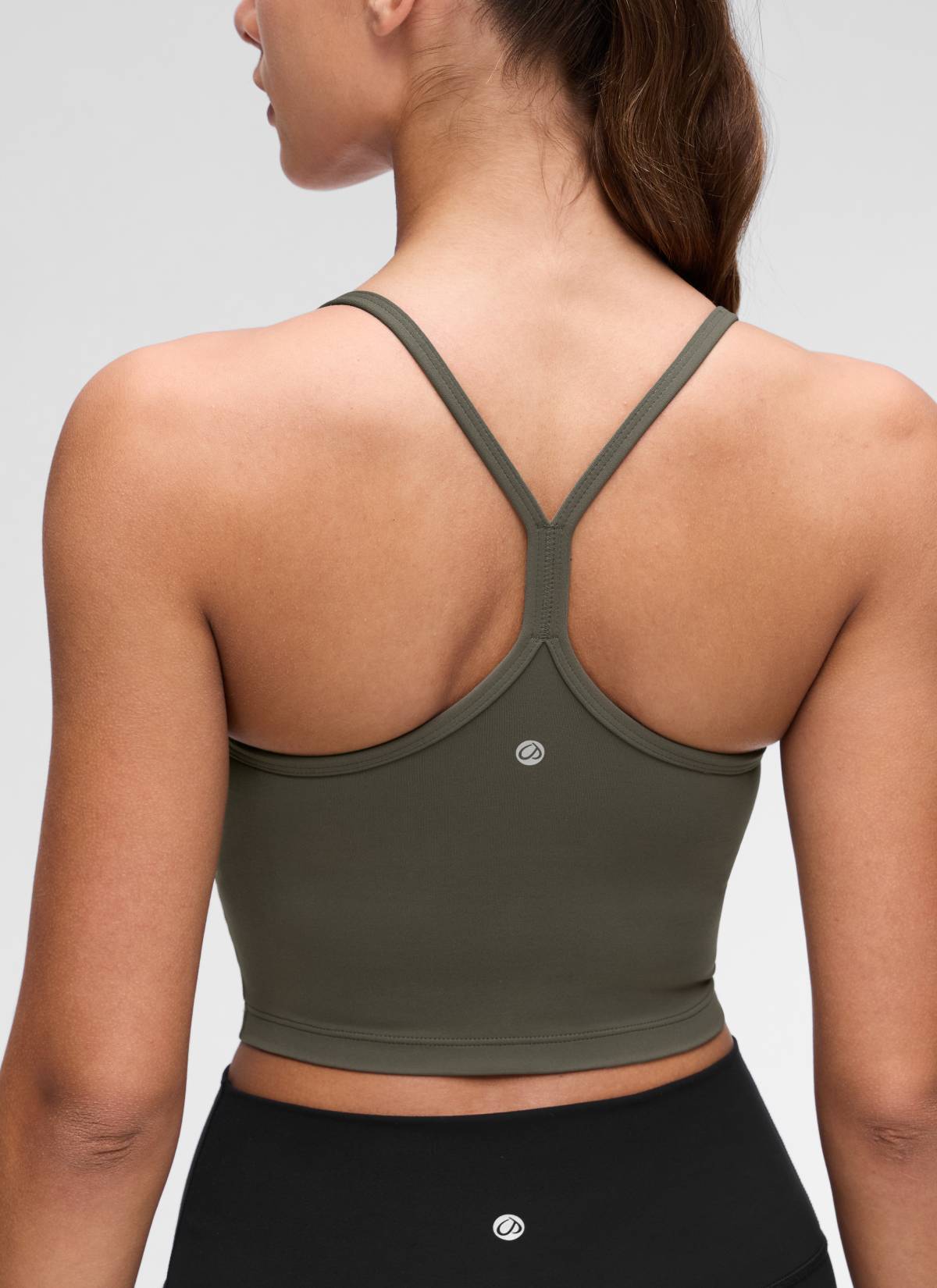 CRZ YOGA Womens Butterluxe Y Back Longline Sports Bras Crop Tank Top Light Army Green @model_info:Maria