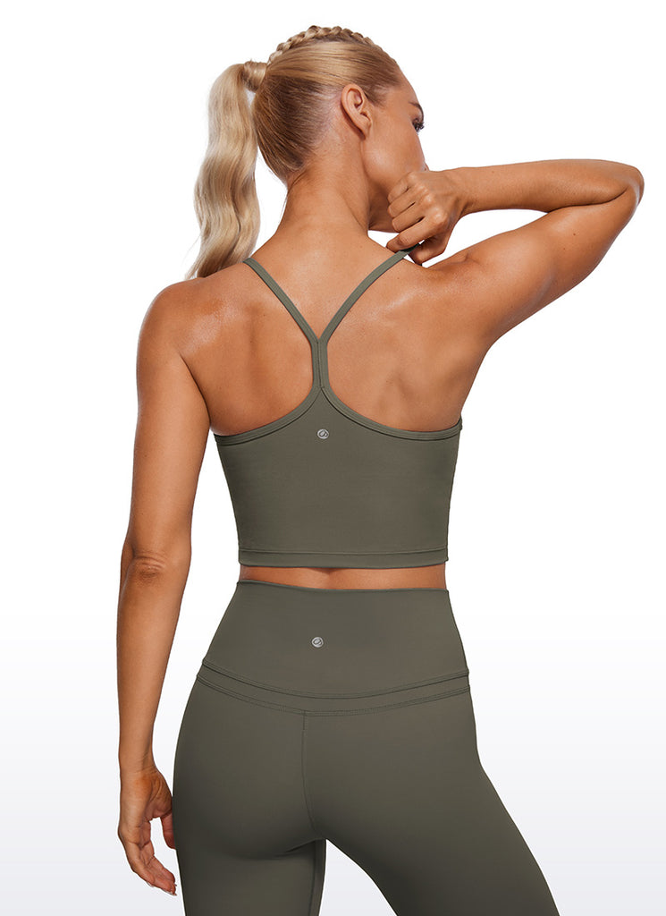 CRZ YOGA Womens Butterluxe Y Back Longline Sports Bras Crop Tank Top Legend Green