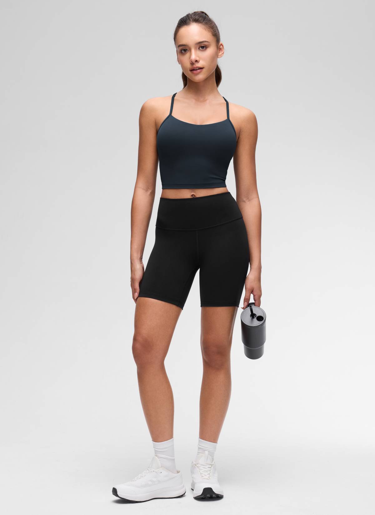 CRZ YOGA Womens Butterluxe Y Back Longline Sports Bras Crop Tank Top True Navy @model_info:Maria