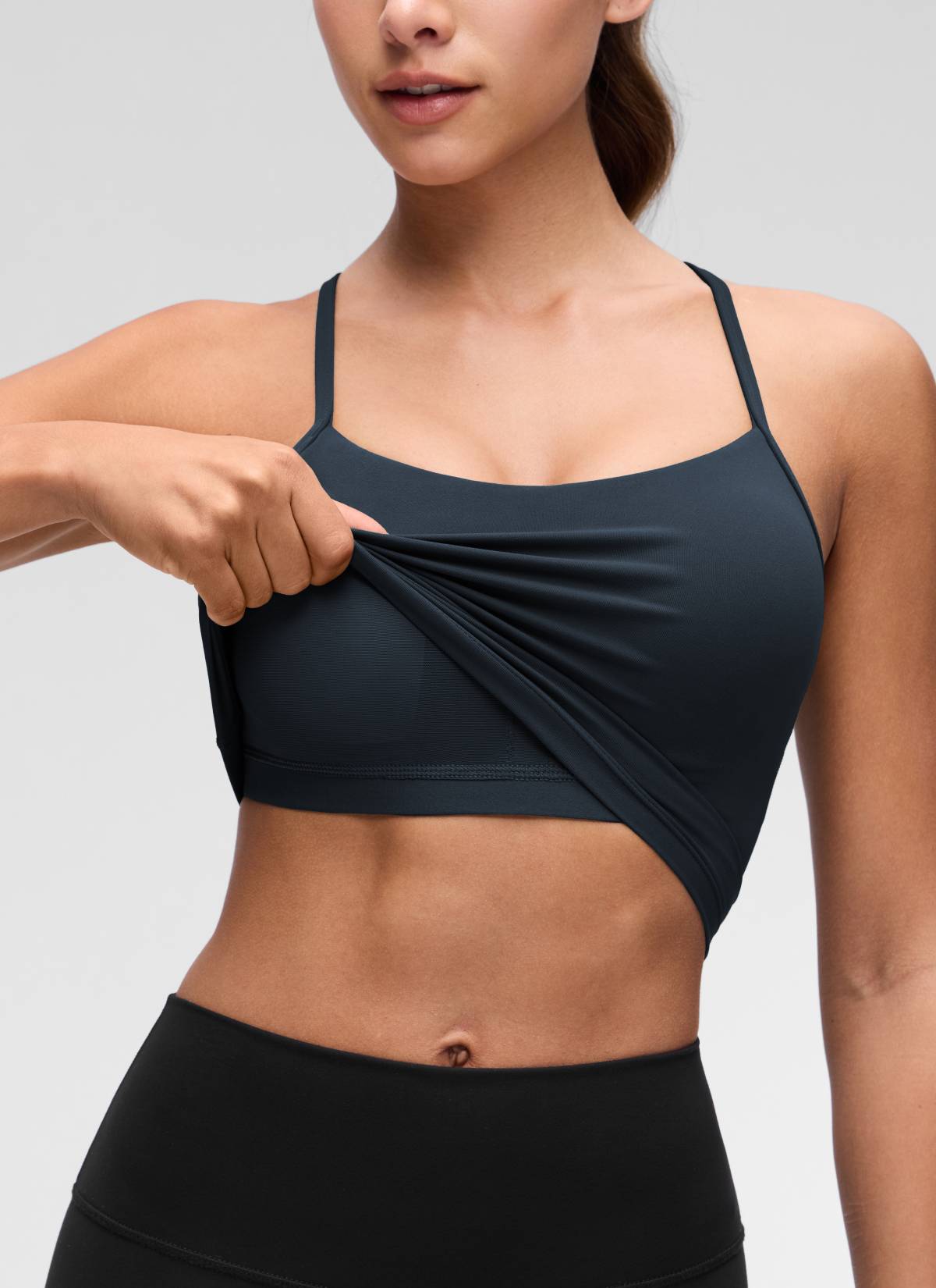 CRZ YOGA Womens Butterluxe Y Back Longline Sports Bras Crop Tank Top True Navy @model_info:Maria