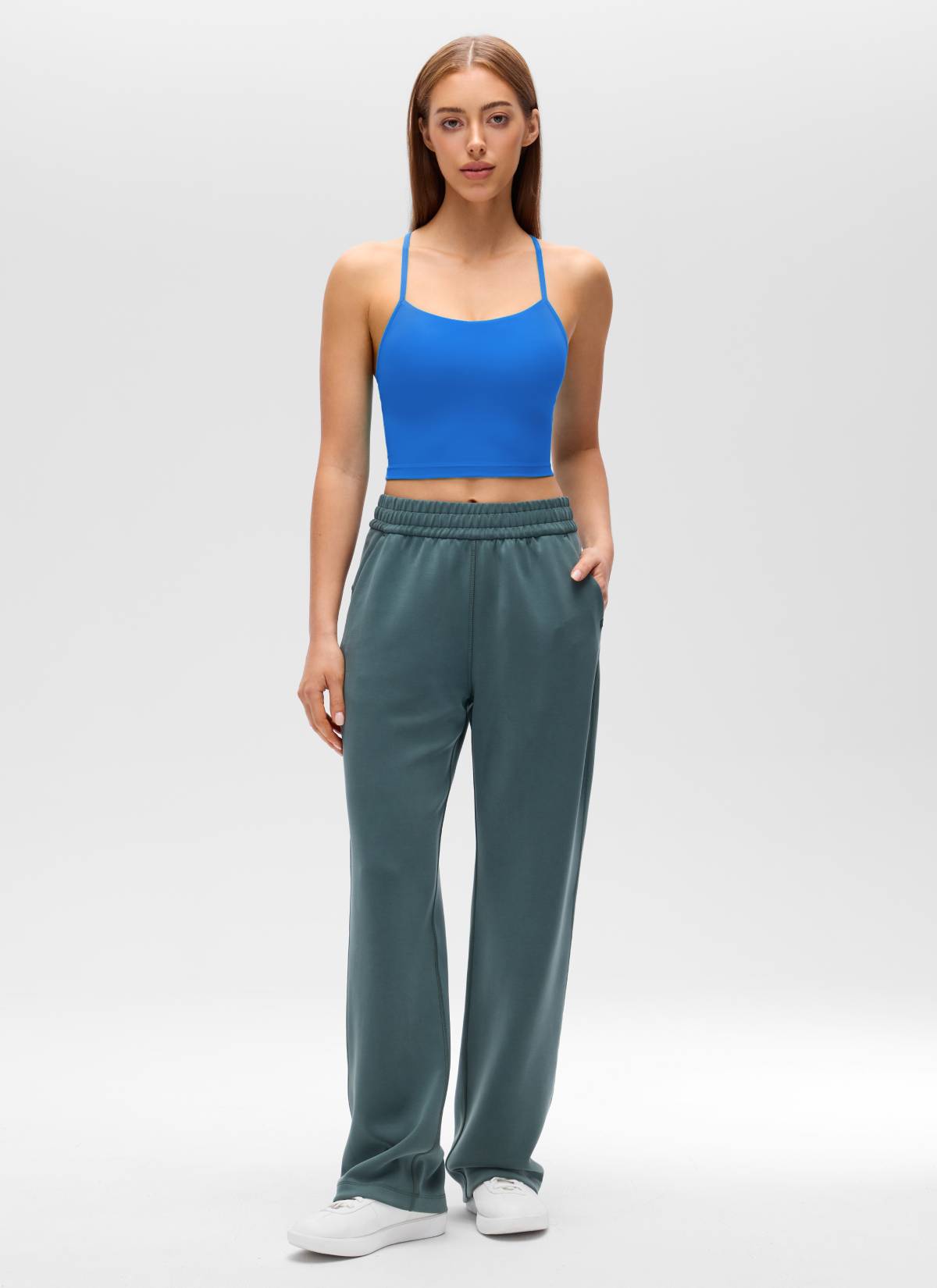 CRZ YOGA Womens Butterluxe Y Back Longline Sports Bras Crop Tank Top Sparkle Blue @model_info:Lary