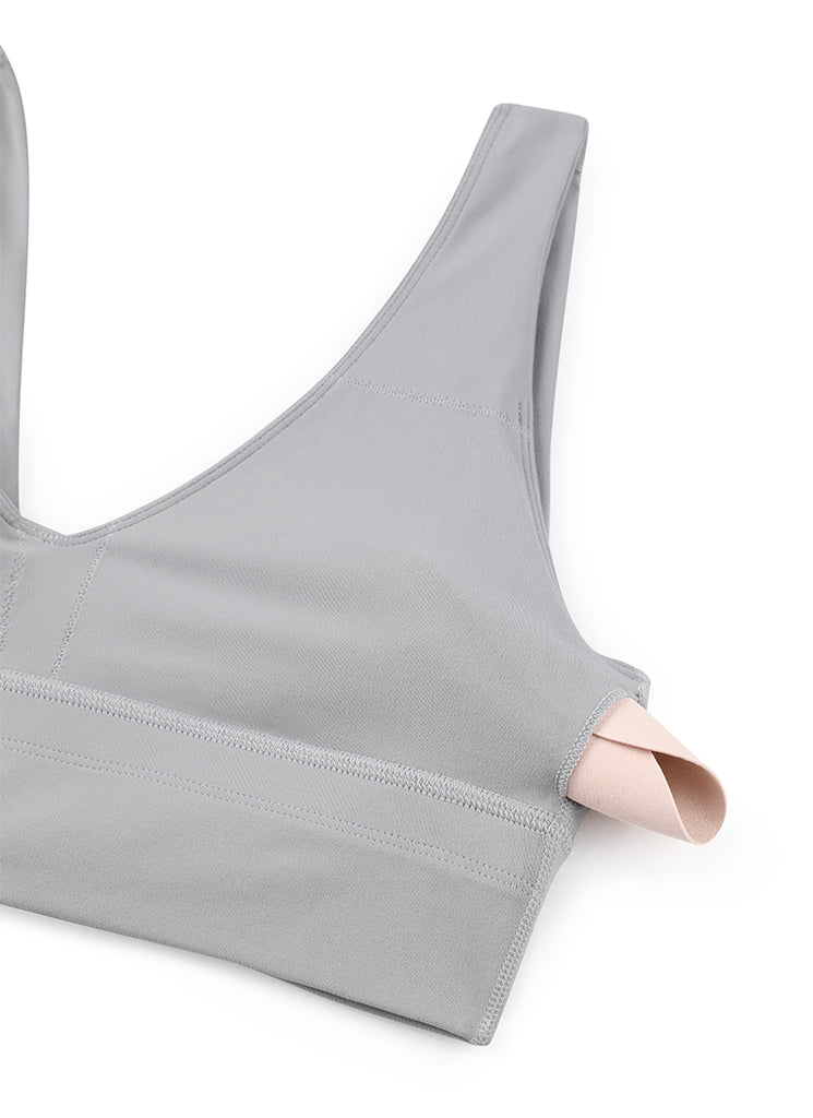 CRZ YOGA Women's Light Support Butterluxe Yoga Bra Longline U back V Neck Gull Gray