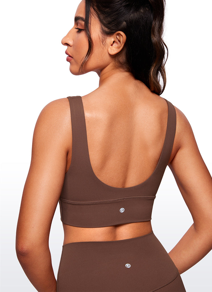 CRZ YOGA Women's Light Support Butterluxe Yoga Bra Longline U back V Neck Coffee Brown