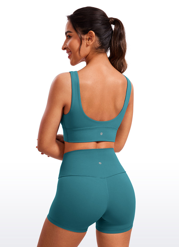 CRZ YOGA Women's Light Support Butterluxe Yoga Bra Longline U back V Neck Sparkle Blue