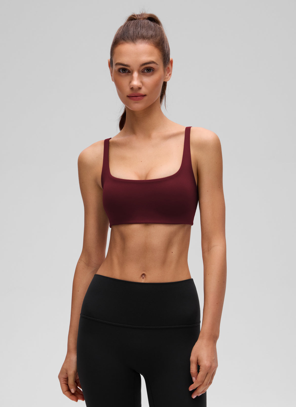 CRZ YOGA Women Butterluxe Square Neck Cami Padded Mini Bra Red Merlot @model_info:G