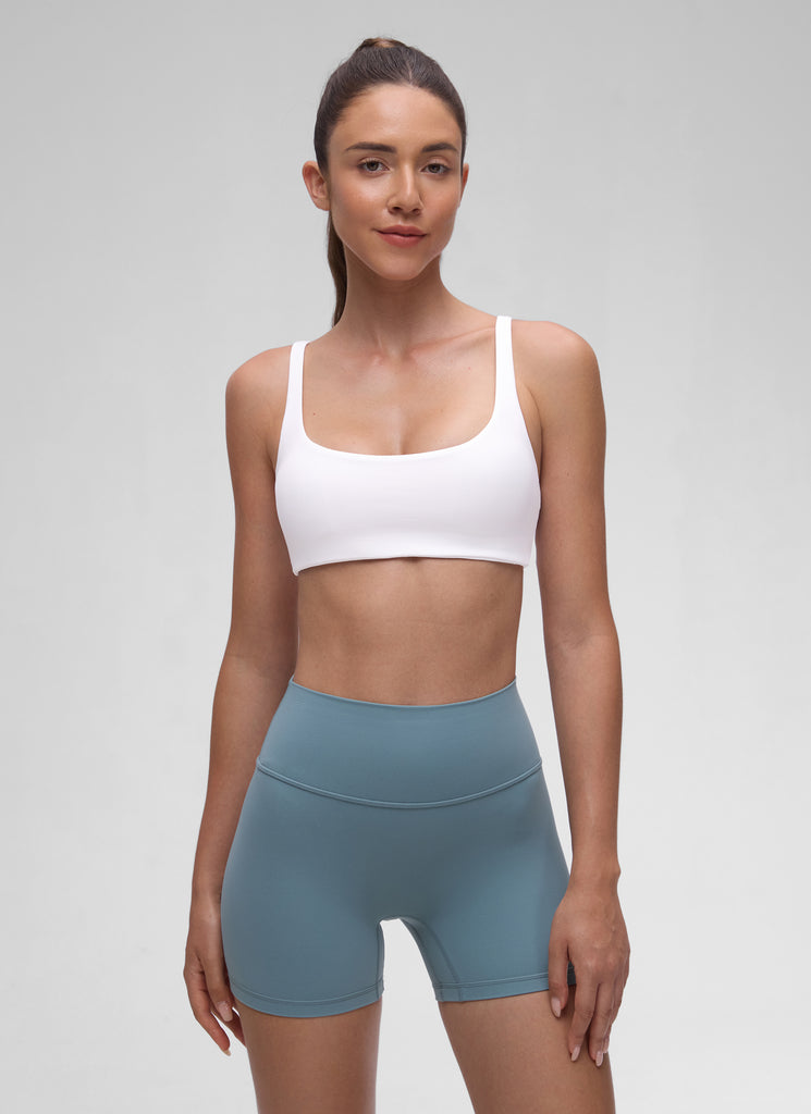 CRZ YOGA Women Butterluxe Square Neck Cami Padded Mini Bra White